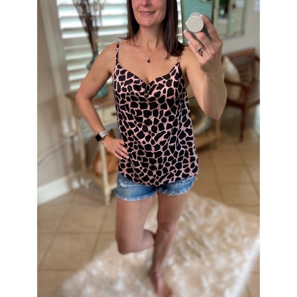 Drape Cowl Neck Giraffe Print Cami Black Pink 1620 - Picture 2 of 9